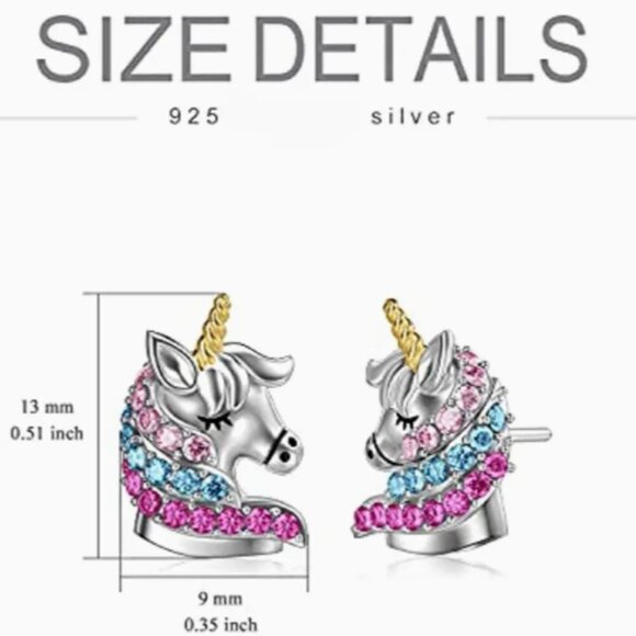 Crystal Rhinestone Unicorn studs Fashion Earrings set - Picture 2 of 3